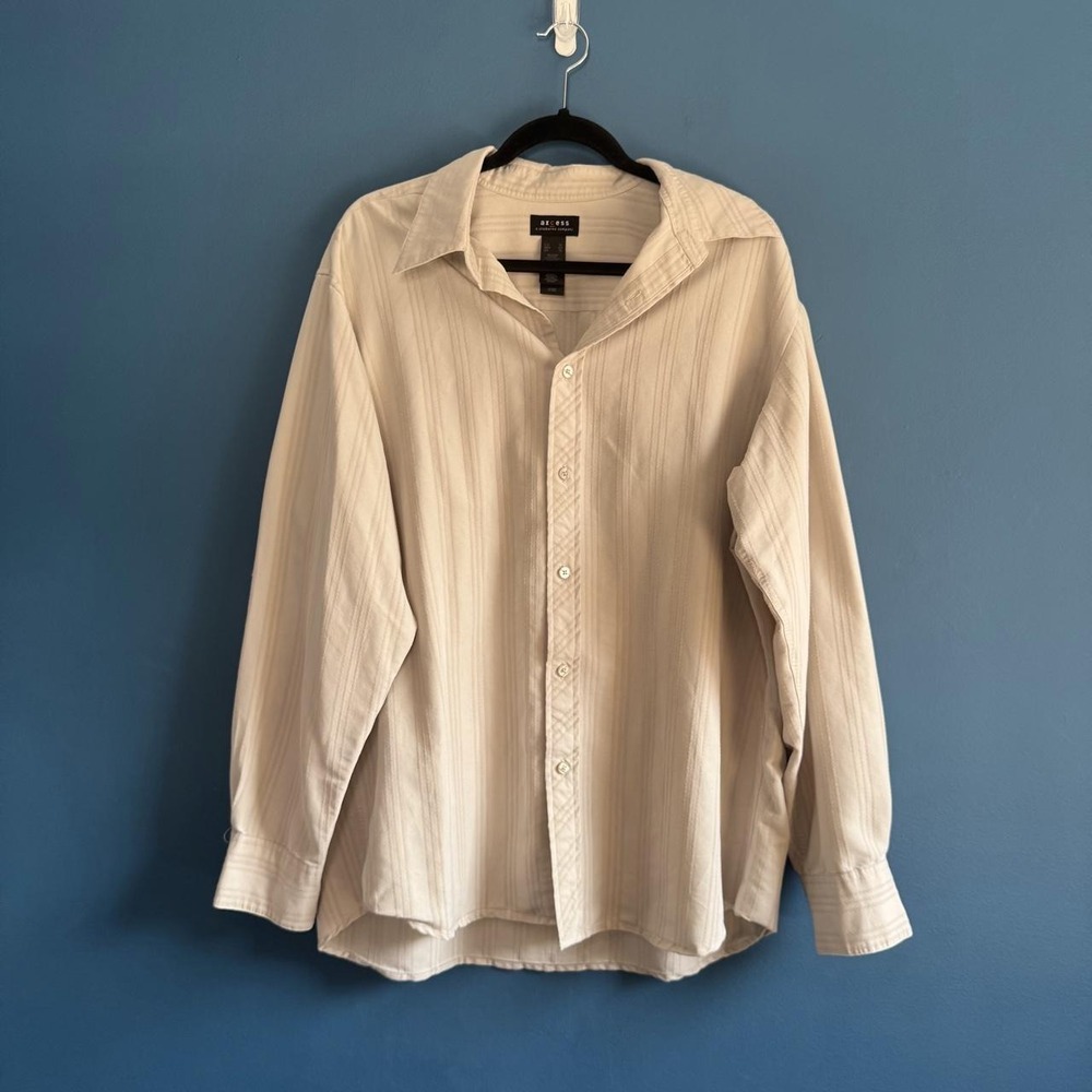 Vintage Striped Button Down Men's Size XL White Cream Axcess Liz Claiborne Retro